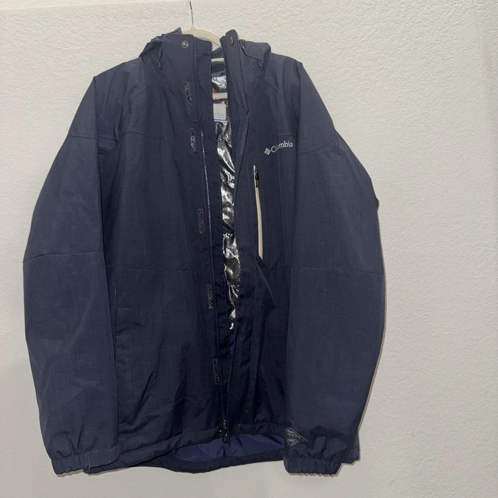 Columbia Jacket Men L Blue Alpine Action II OmniTech Hooded Waterproof Insulated
